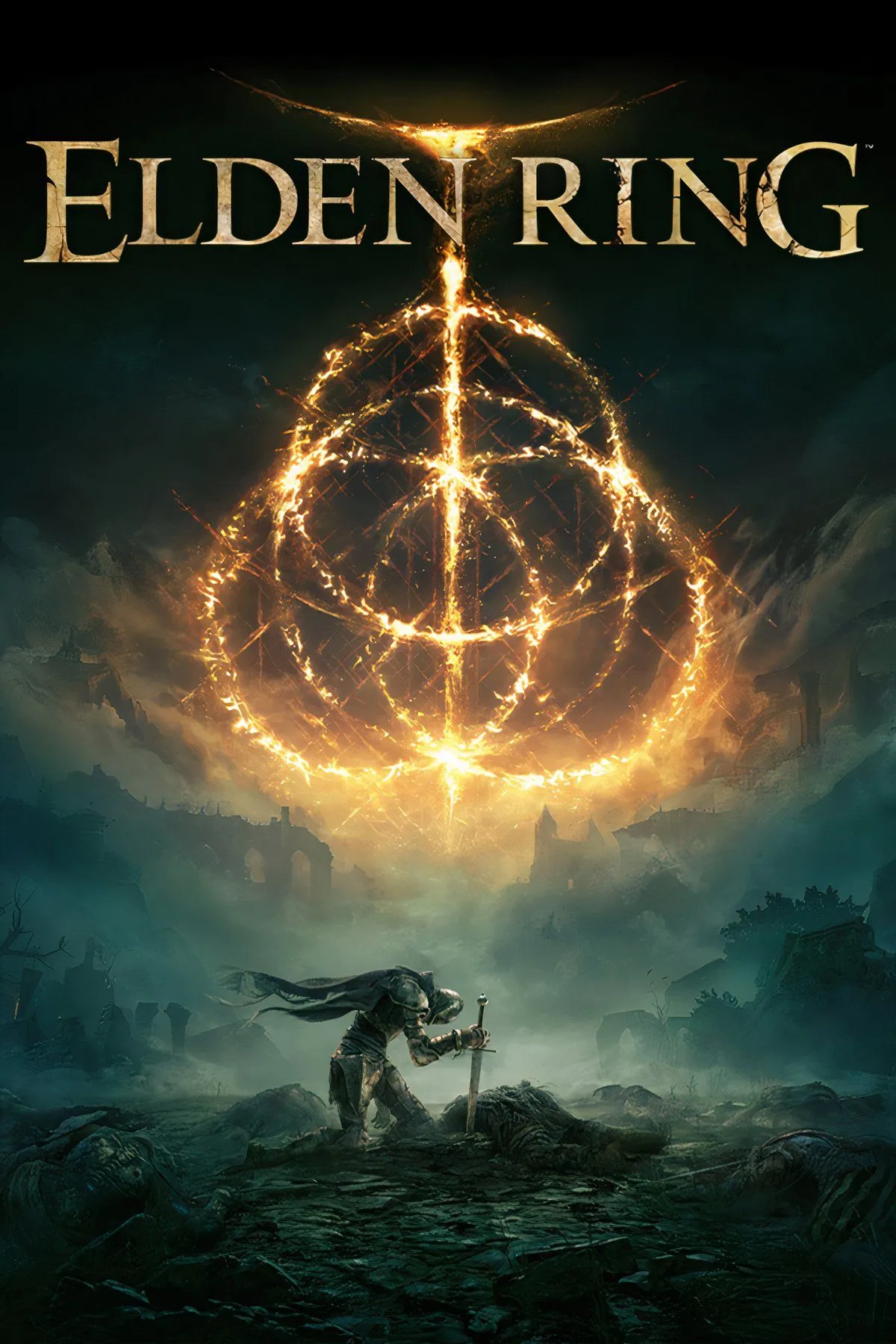 Ảnh bìa game Elden Ring với nhân vật Tarnished và hình ảnh Erdtree ấn tượng