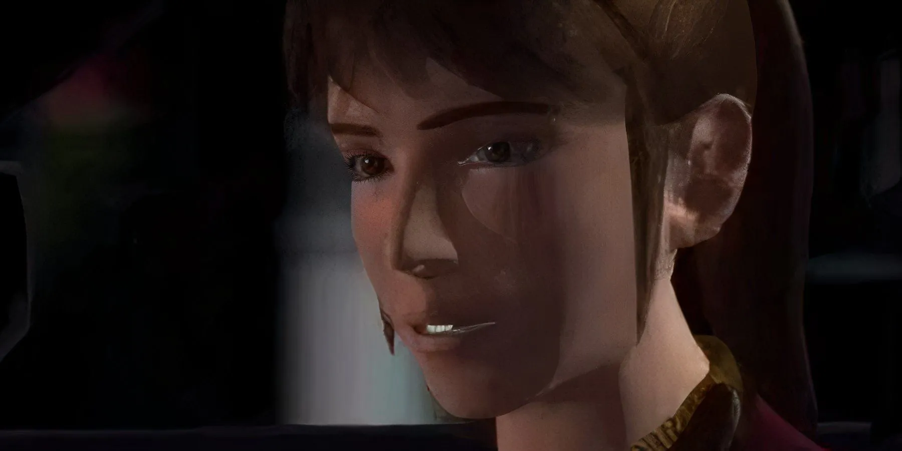 Ảnh cận cảnh gương mặt của Claire Redfield trong Resident Evil 2, thể hiện đồ họa nhân vật thời PS1