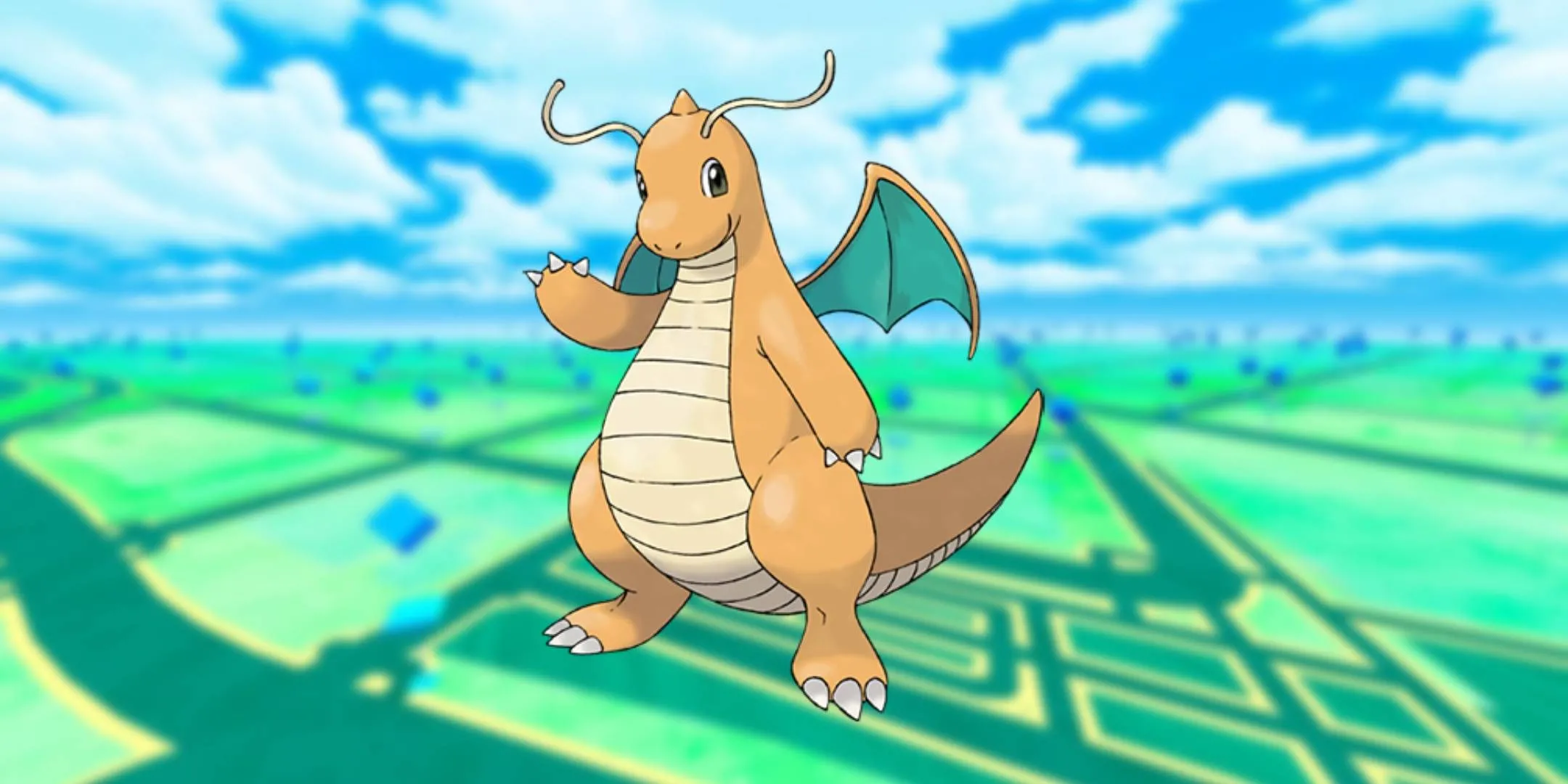 Artwork chính thức của Dragonite từ Pokemon GO, một Pokemon Rồng nổi tiếng của thế hệ đầu tiên