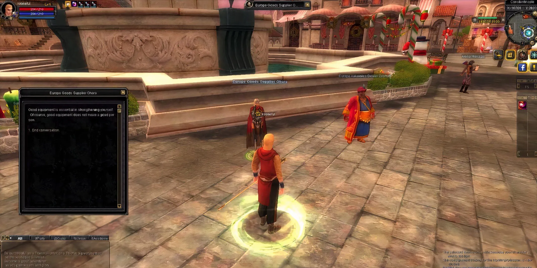 Ba người chơi trong một quảng trường thành phố nhộn nhịp của Silkroad Online