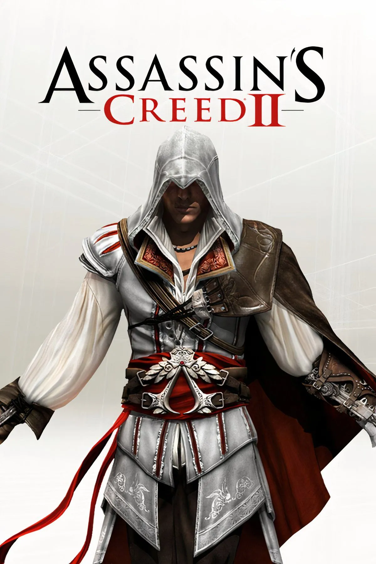 Bìa game Assassin's Creed II, nổi bật với hình ảnh Ezio Auditore da Firenze trong bối cảnh Phục Hưng.