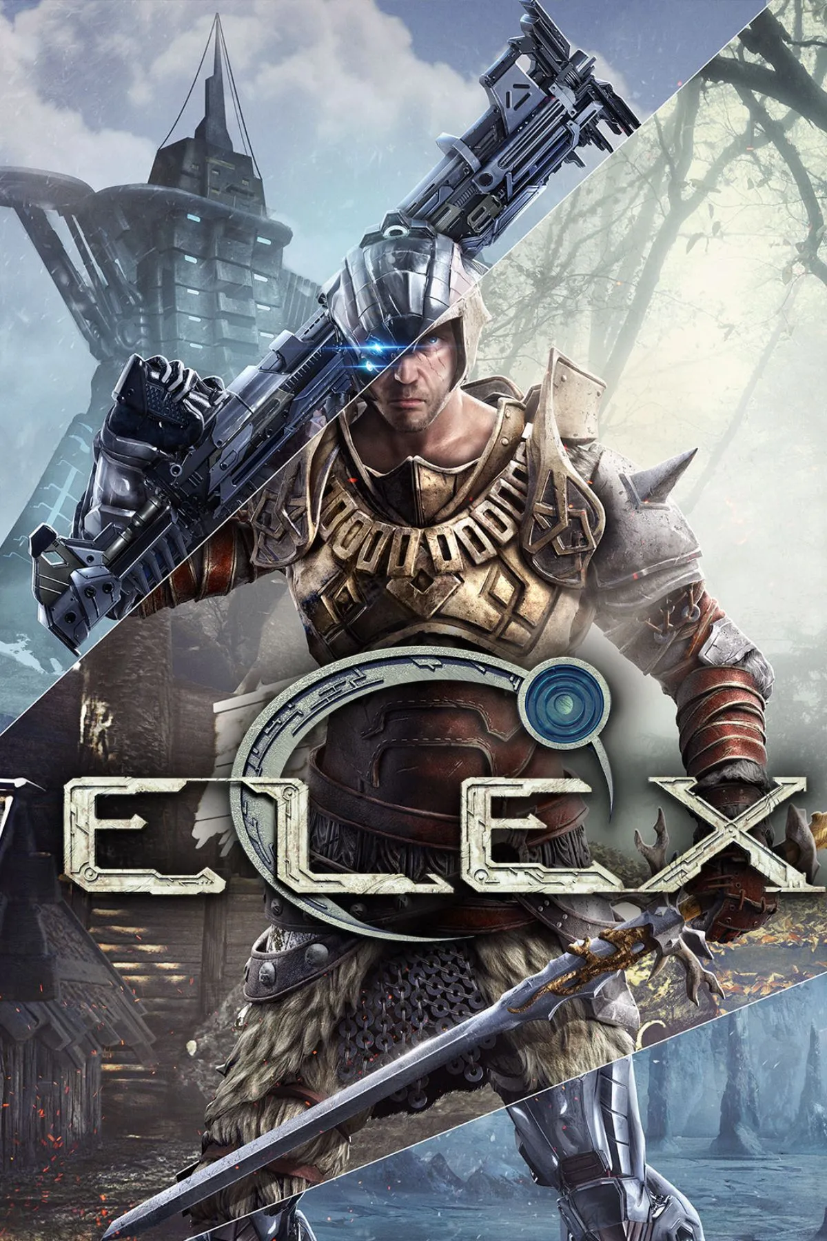 Bìa game Elex với nhân vật chính Jax, thể hiện sự kết hợp khoa học viễn tưởng và giả tưởng