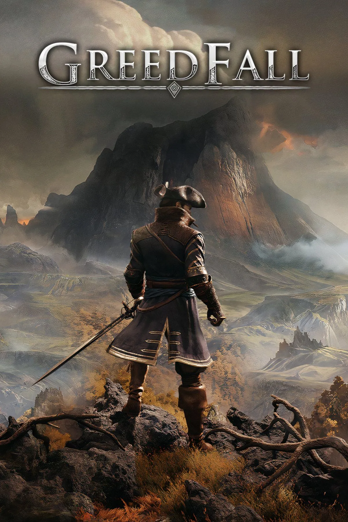 Bìa game GreedFall với các nhân vật phiêu lưu trong thế giới giả tưởng mới mẻ