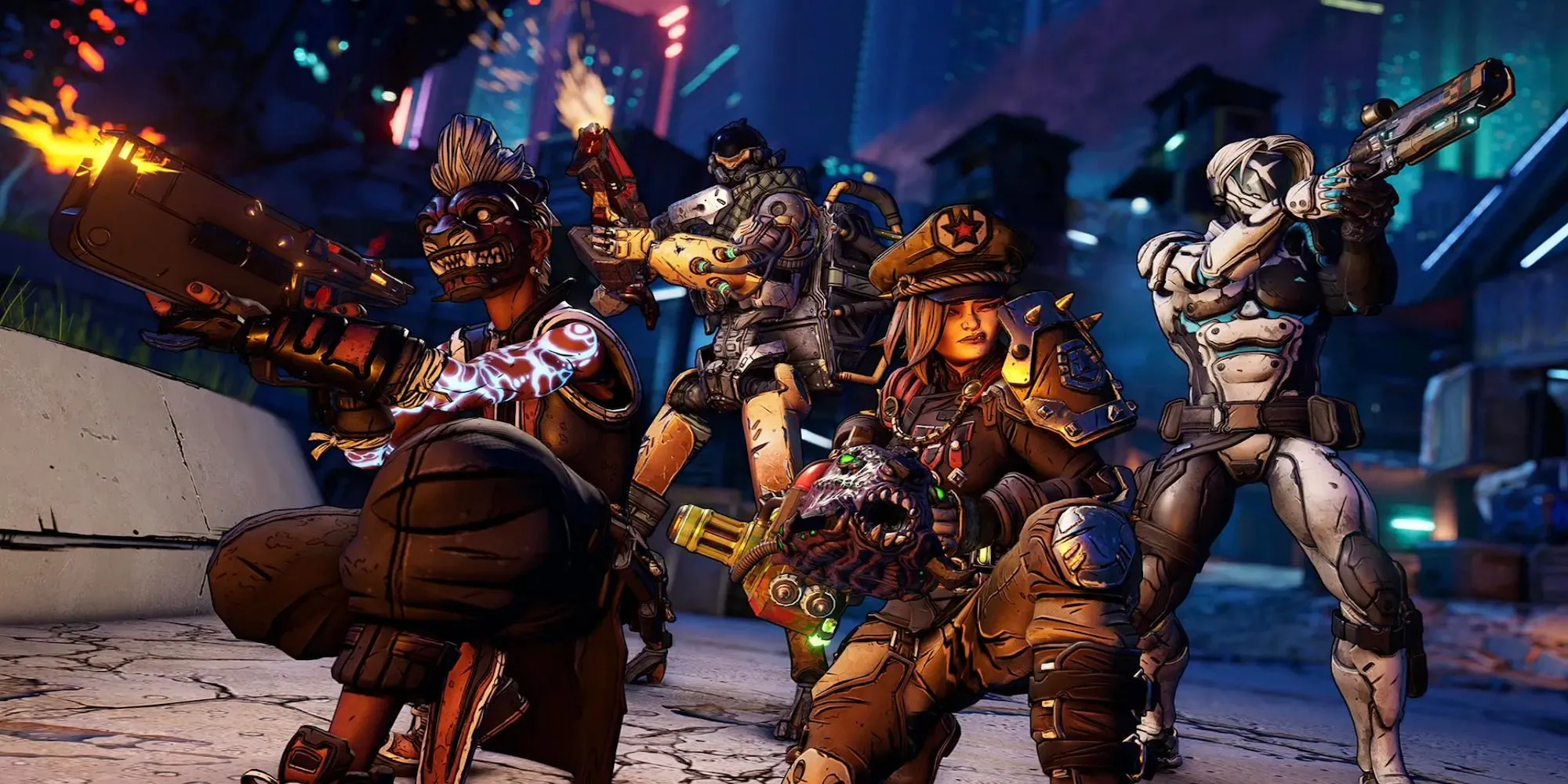 Các nhân vật của Borderlands 3 tụ tập, cầm nhiều loại vũ khí