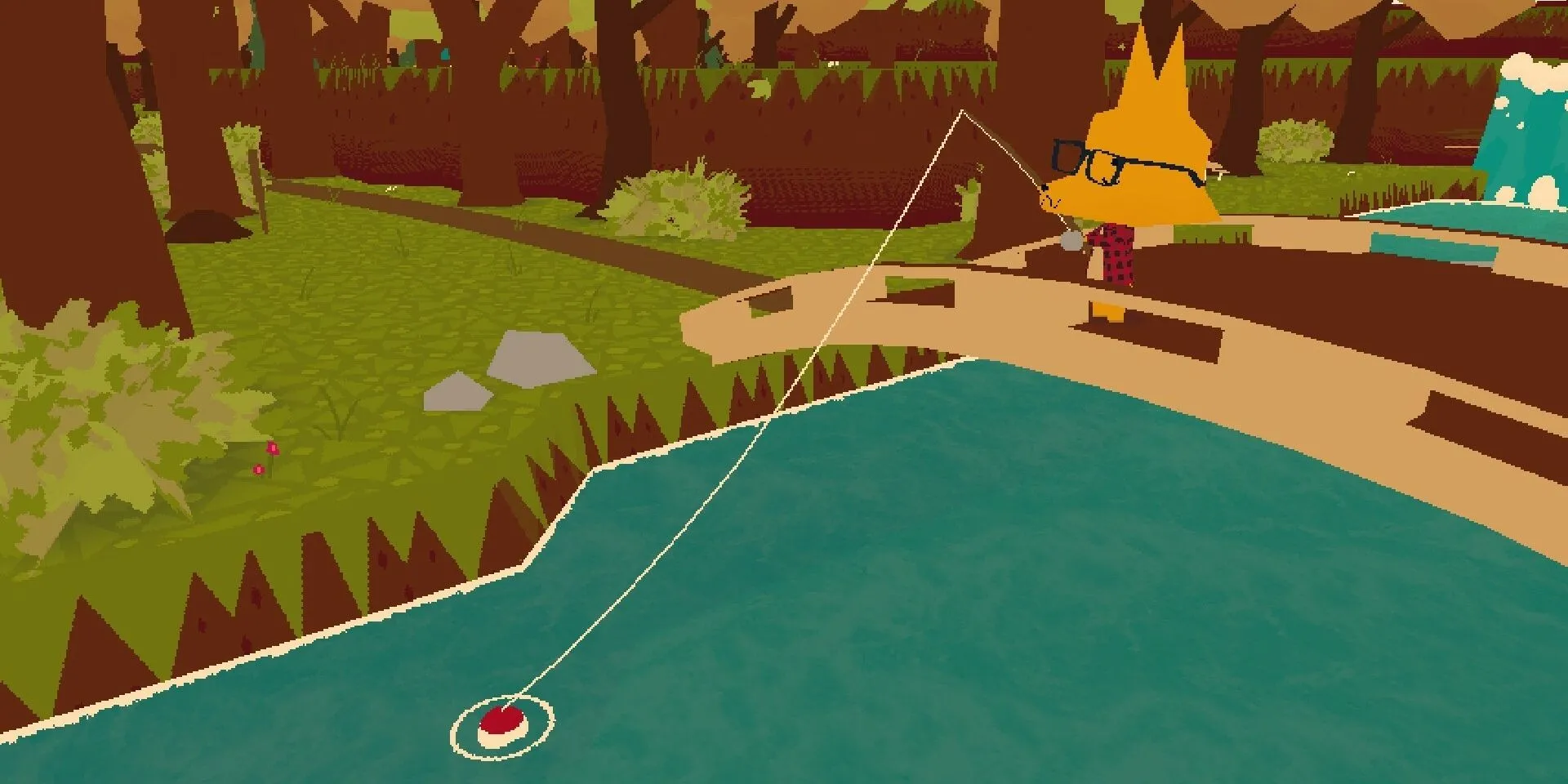 Cảnh câu cá thư giãn trong game Webfishing, thể hiện lối chơi mô phỏng