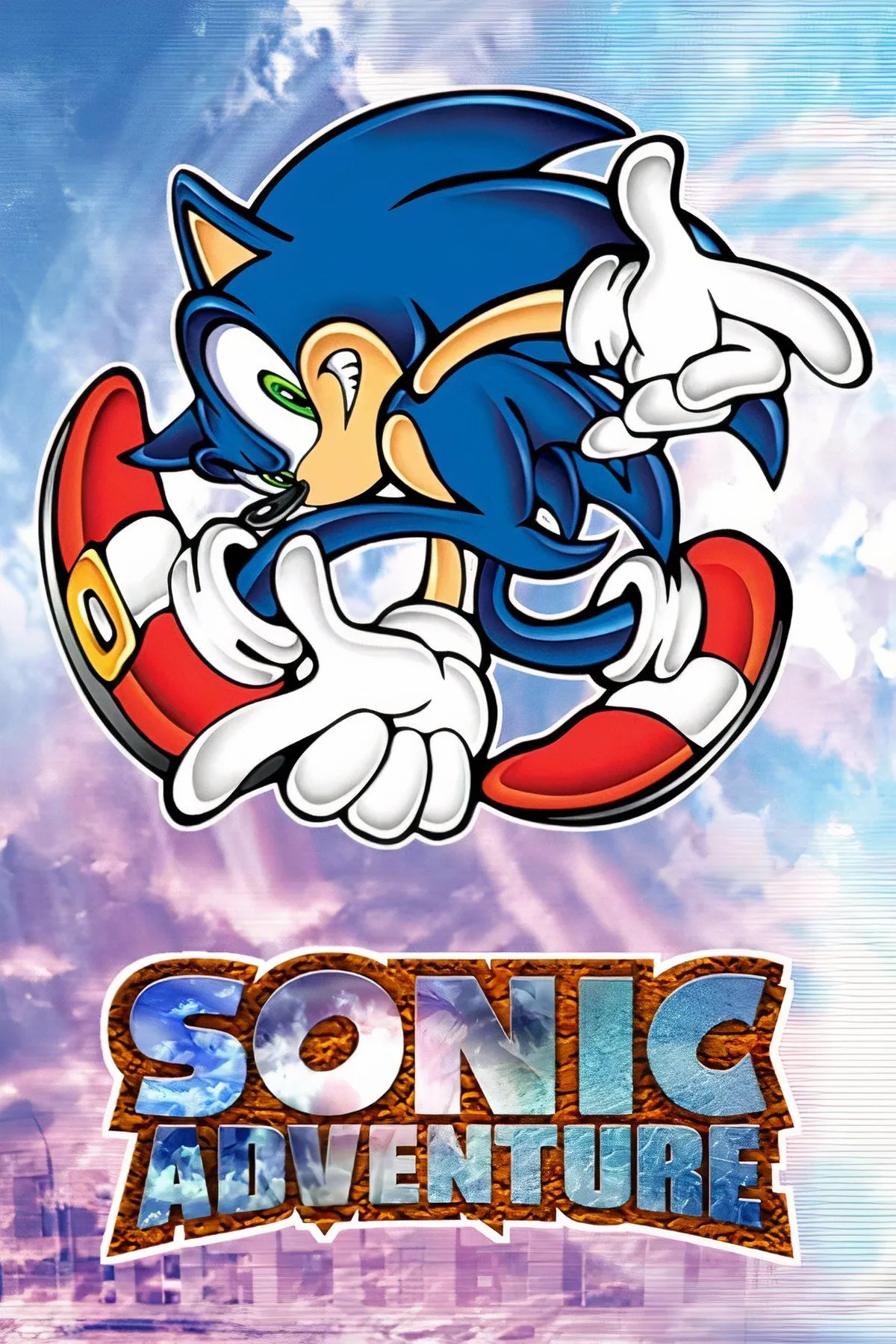 Cảnh Sonic và bạn bè trong một phân đoạn hành động 3D của Sonic Adventure