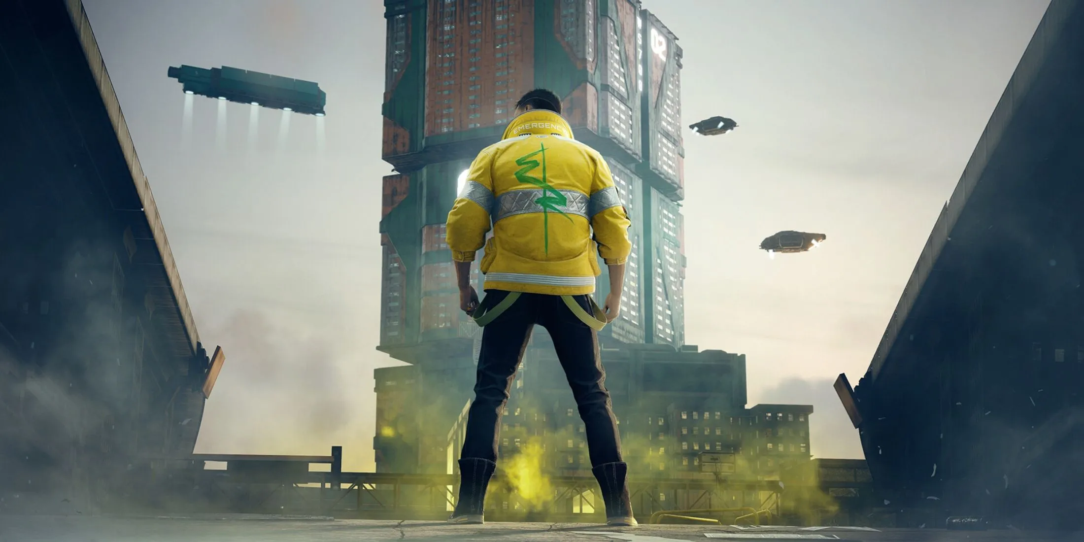 Cảnh trong game Cyberpunk 2077 cho thấy một góc phố đông đúc ở Night City với xe cộ và người đi bộ