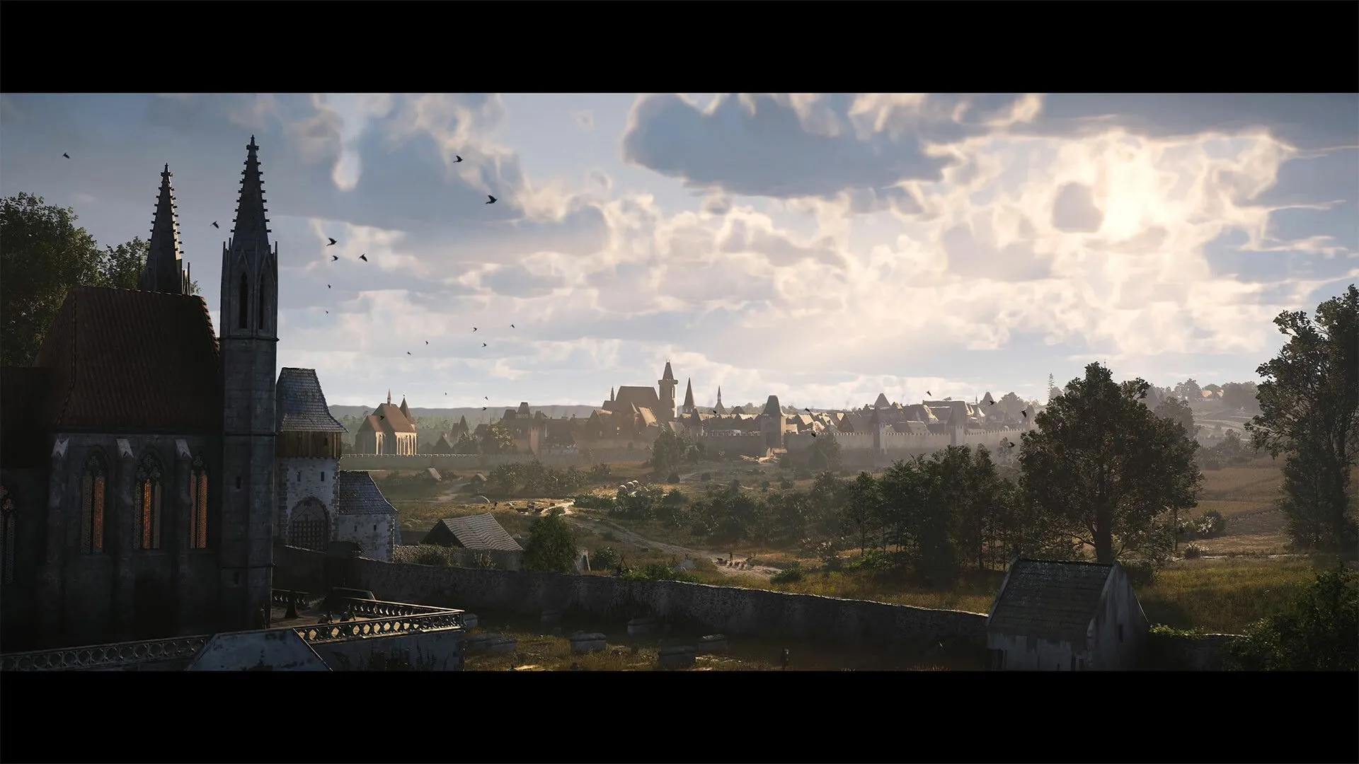 Cảnh trong game Kingdom Come Deliverance 2 mô tả cuộc sống nông thôn và kiến trúc thời trung cổ chi tiết