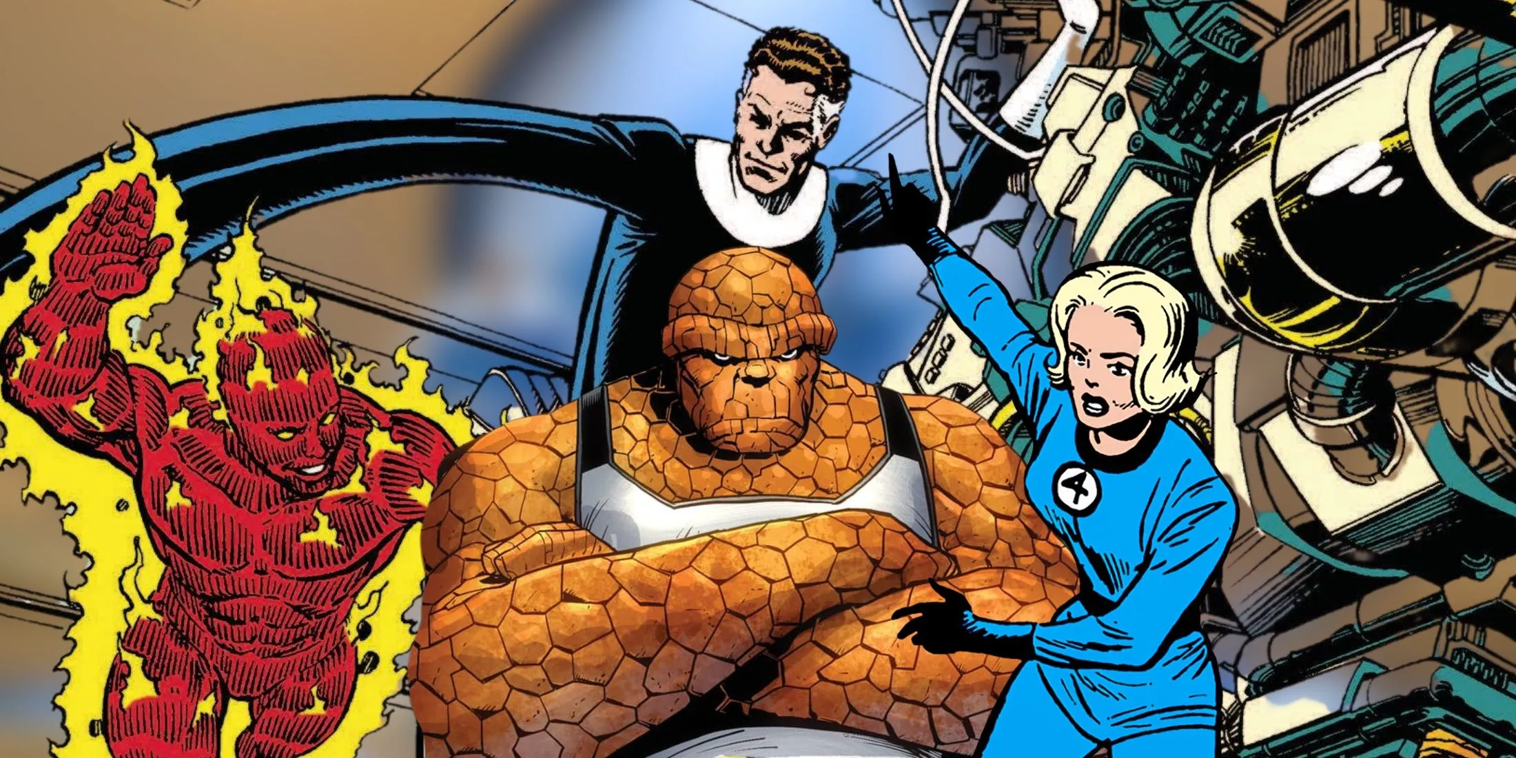 Fantastic Four trong bộ trang phục biểu tượng, minh họa sự gắn kết của nhóm trong các tập truyện tranh Marvel kinh điển.