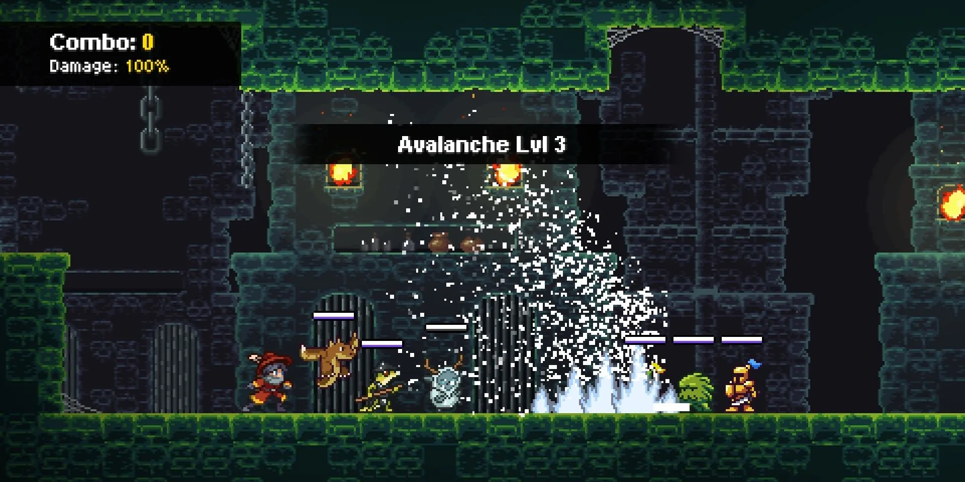 Gameplay chiến đấu theo lượt 3v3 trong Monster Sanctuary, hiển thị các quái vật và giao diện chiêu thức