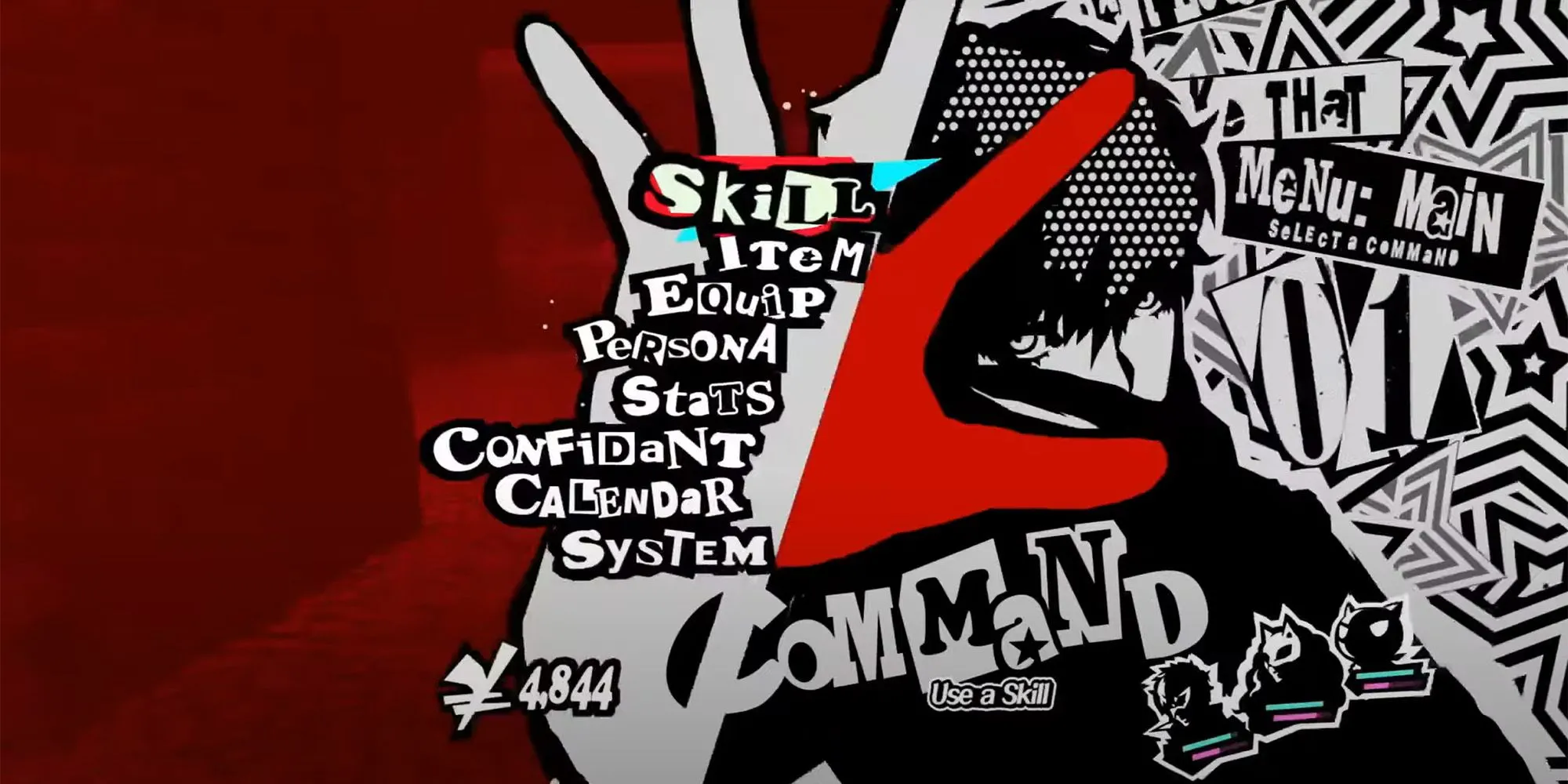 Giao diện menu Persona 5 Royal với các tùy chọn kỹ năng và Persona.