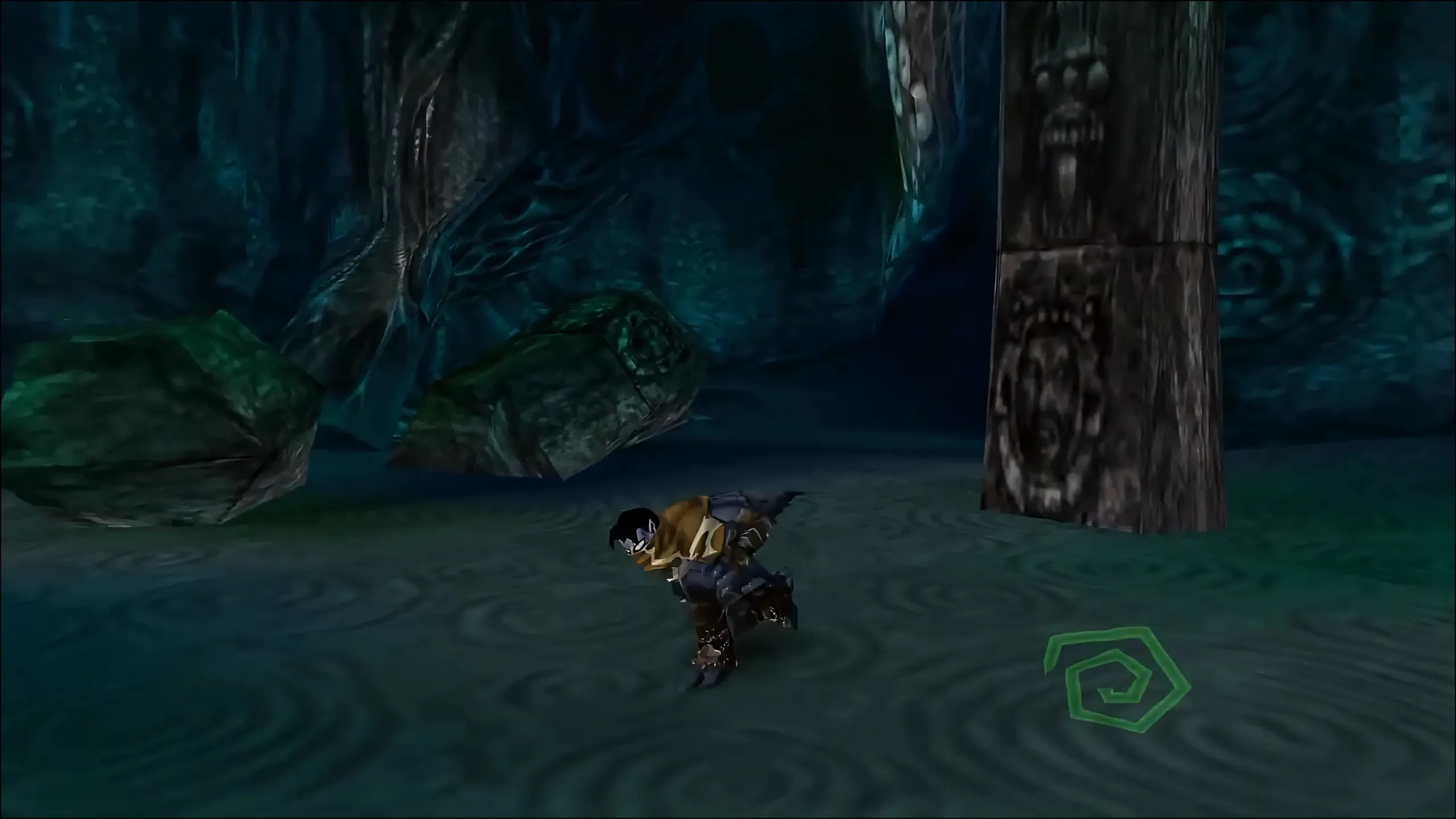 Góc nhìn cận cảnh một phần của The Abyss trong Legacy of Kain: Soul Reaver, với kết cấu đá và ánh sáng u tối