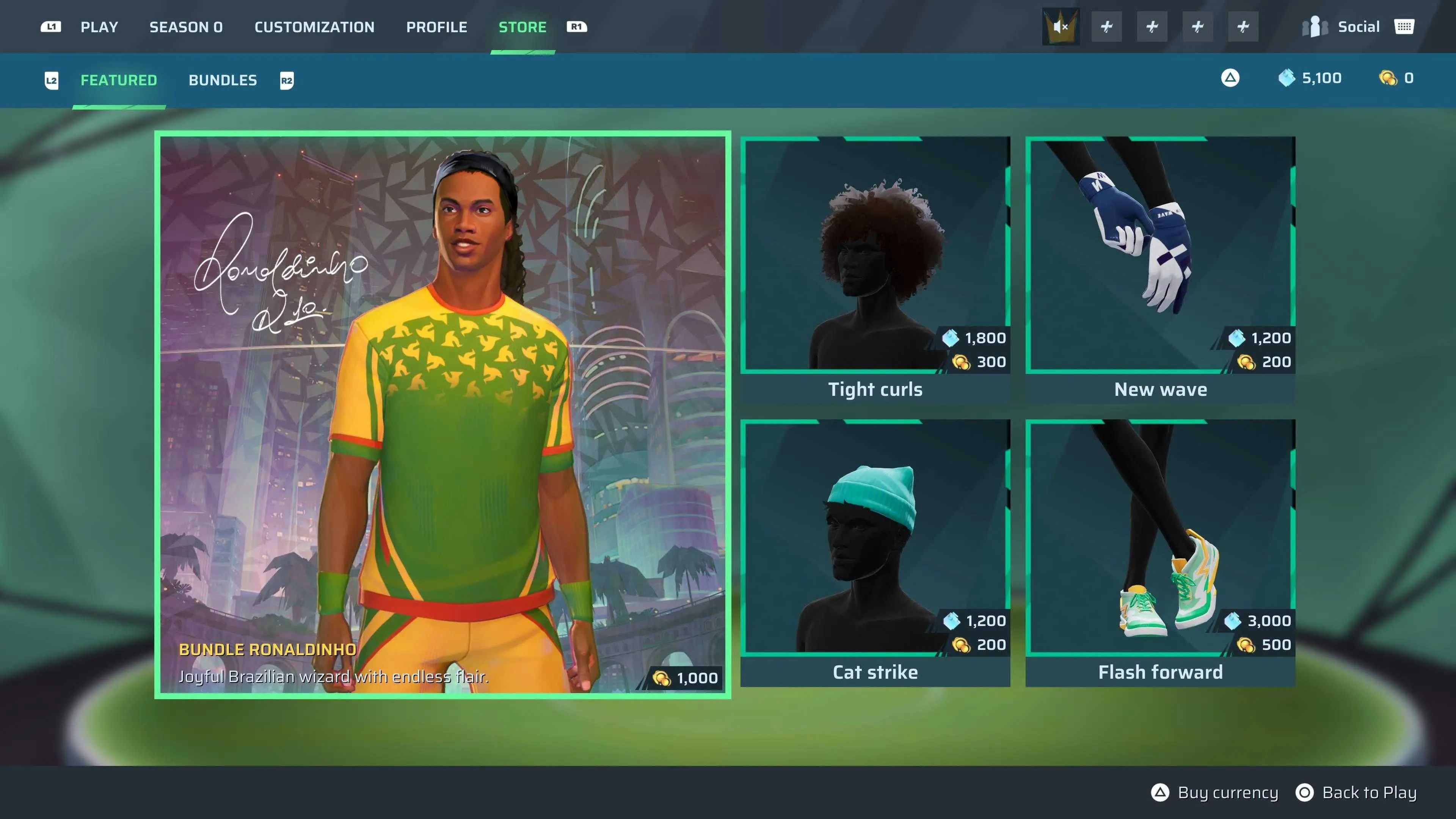 Gói vật phẩm cosmetic Ronaldinho trong game Rematch