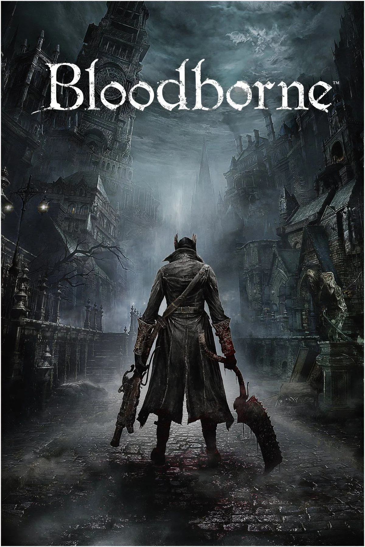Hình ảnh bìa của Bloodborne, thể hiện không khí Gothic u ám