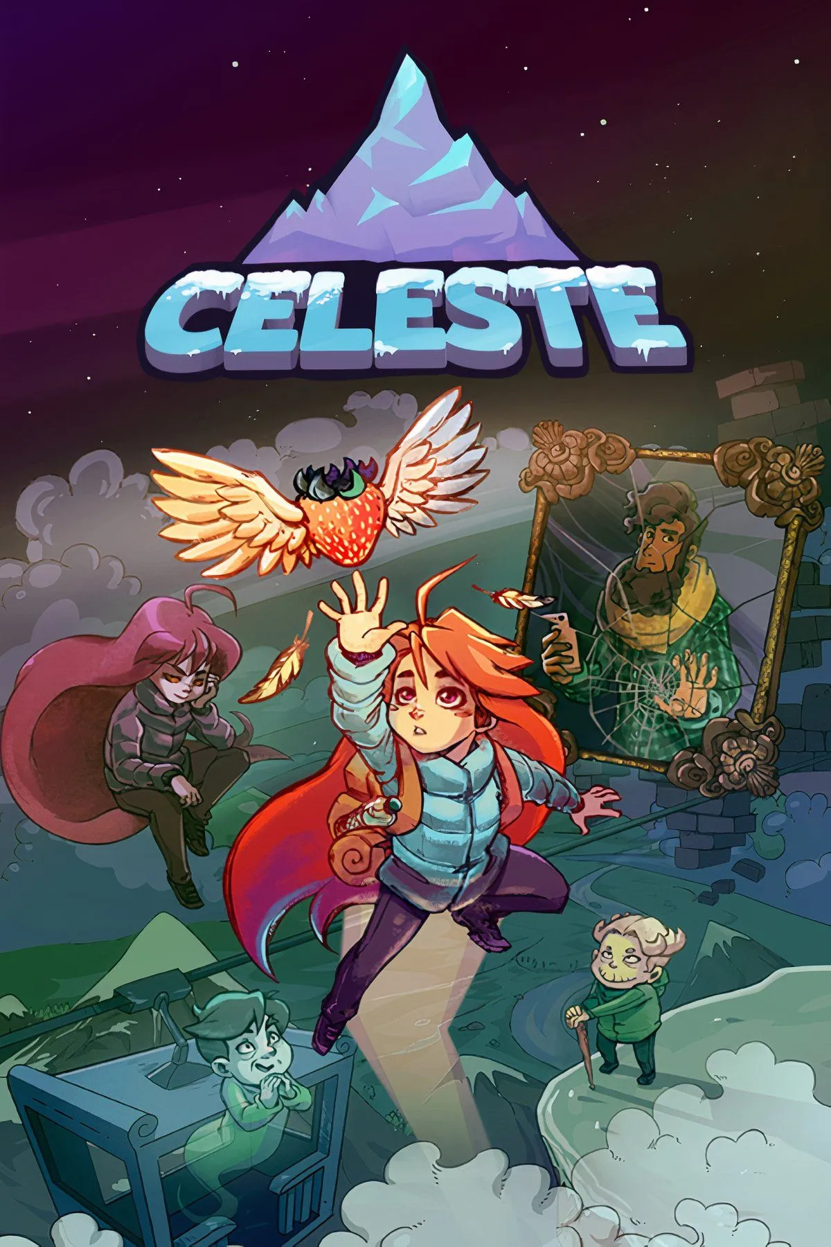 Hình ảnh bìa của tựa game platformer Celeste, với nhân vật Madeline