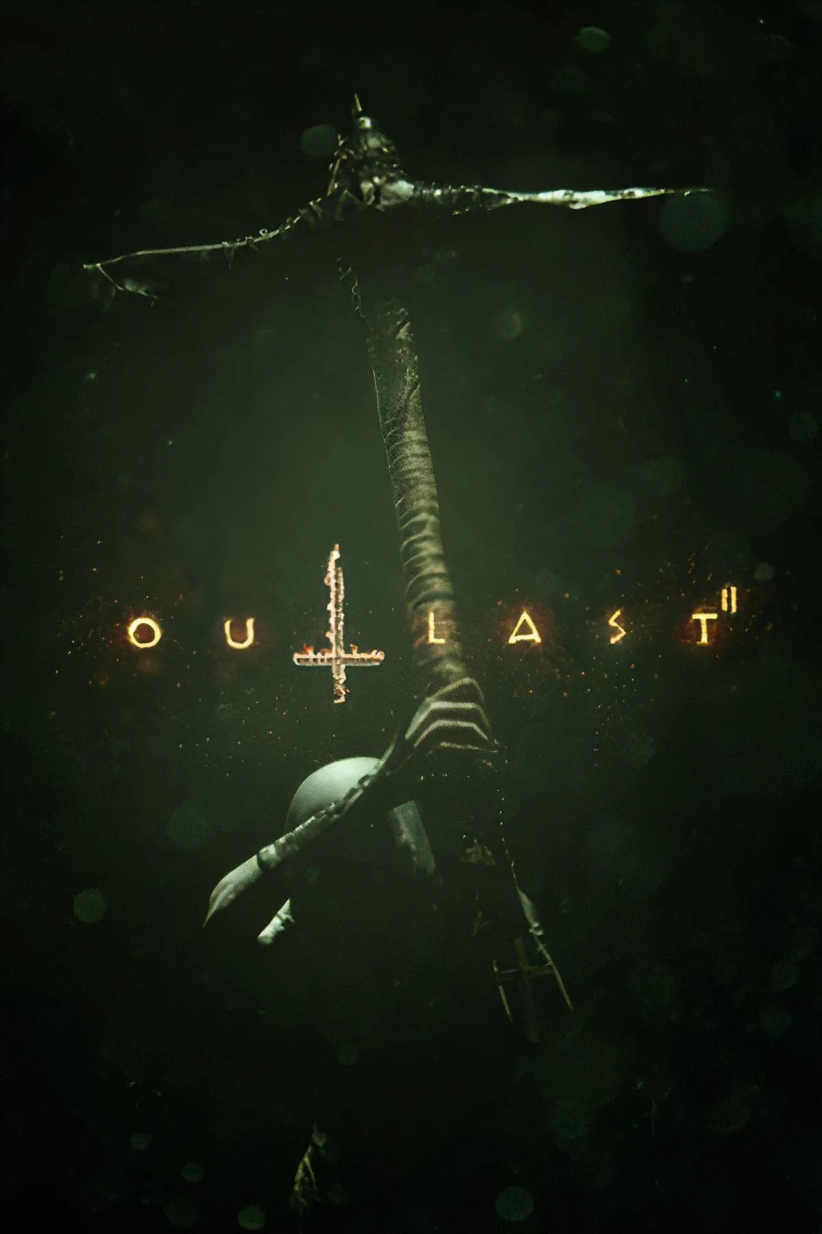 Hình ảnh bìa game Outlast 2 với nhân vật chính Blake Langermann đang lạc lối trong trang trại u ám, thể hiện sự kinh hoàng và mất phương hướng