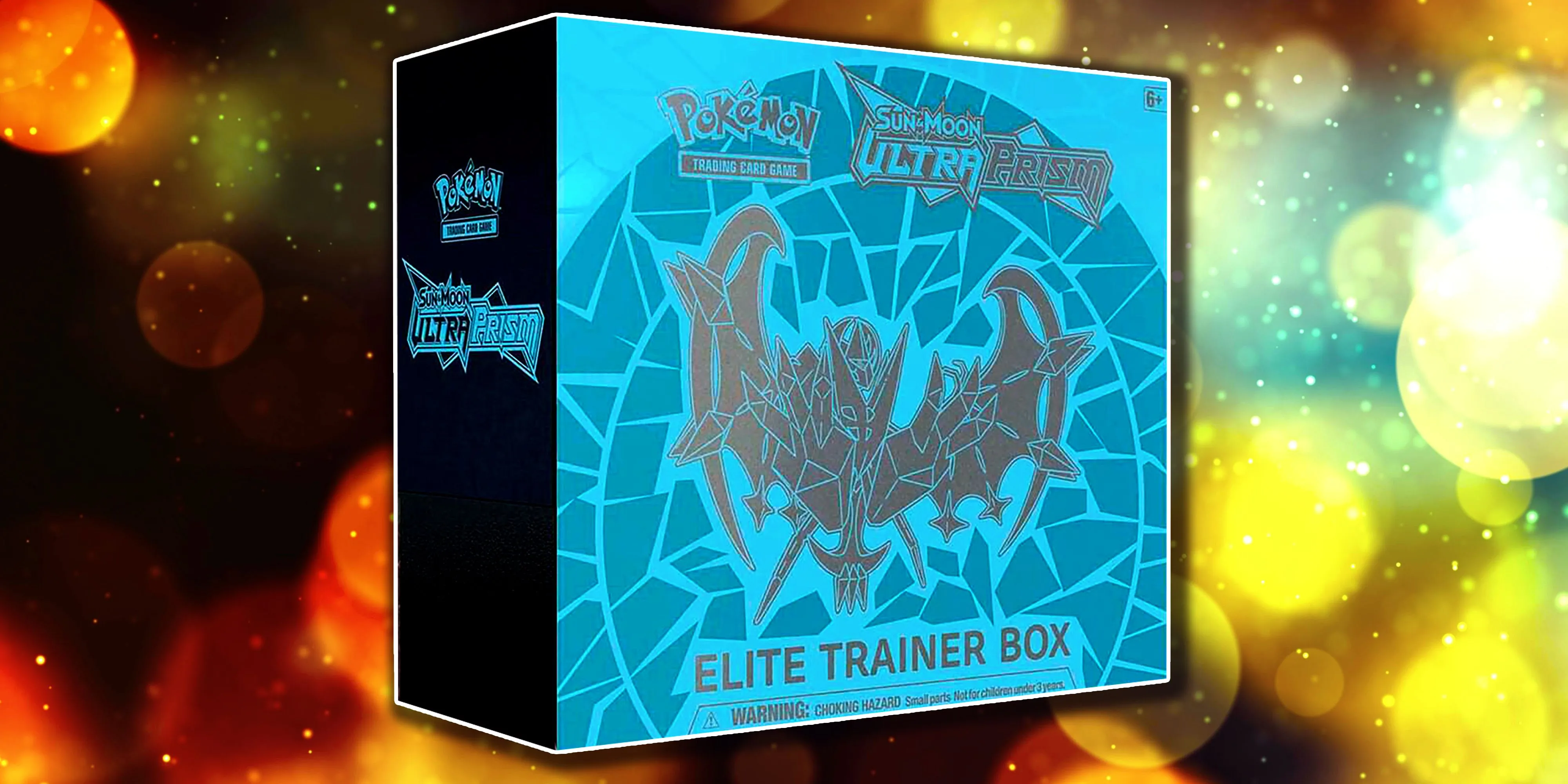 Hộp Elite Trainer Box Ultra Prism phiên bản Dawn Wings từ Pokémon TCG, với Necrozma hợp thể cùng Lunala.
