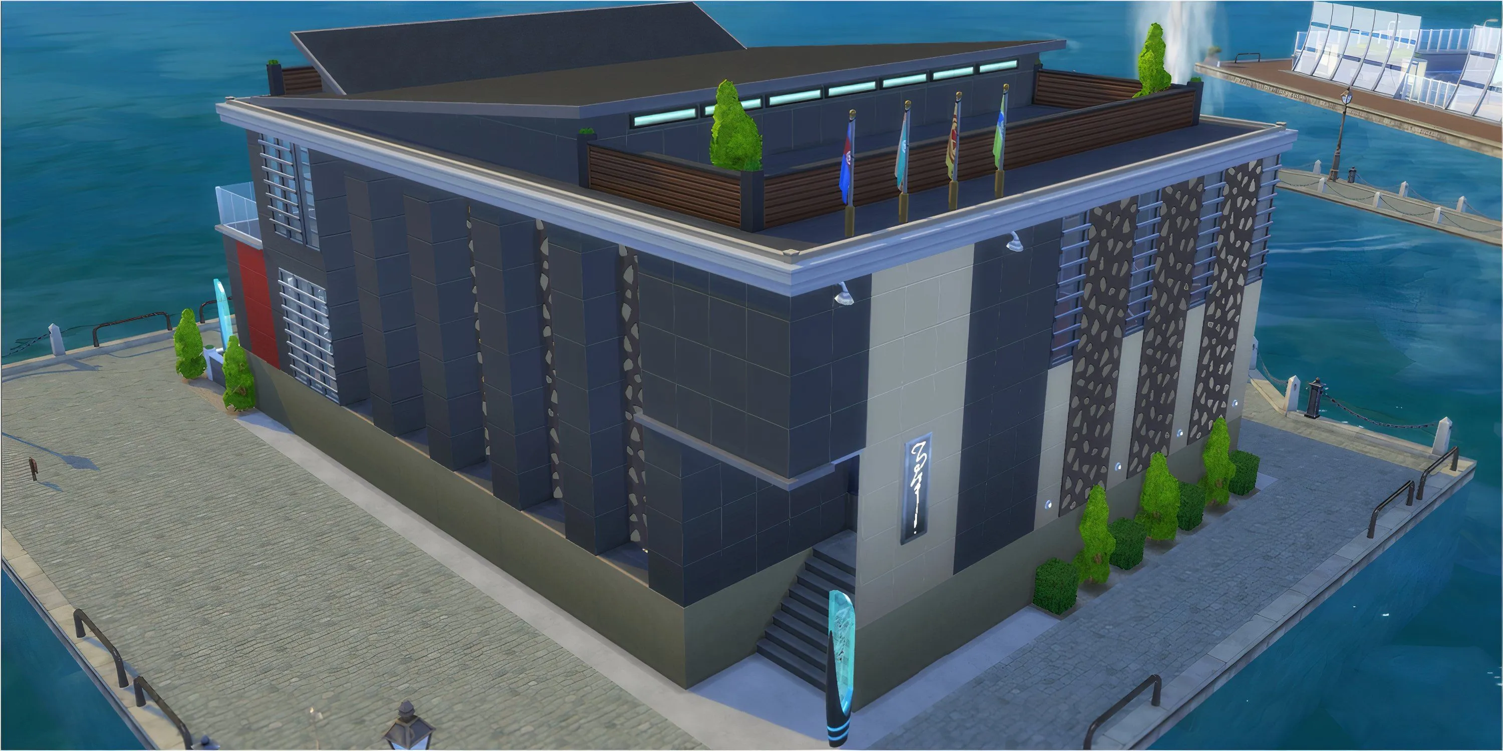 Không gian nhiều tầng của câu lạc bộ đêm Discotheque Pan Europa trong The Sims 4 Windenburg