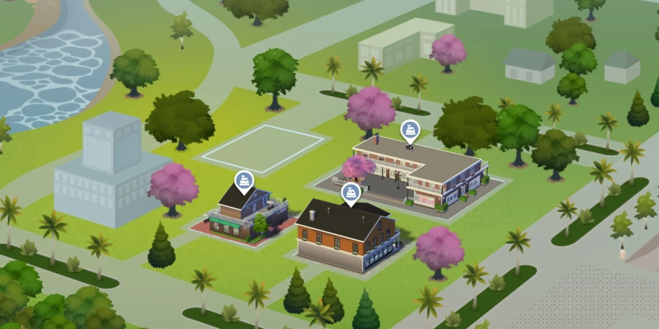 Khu thương mại Magnolia Promenade trong game The Sims 4 Get To Work