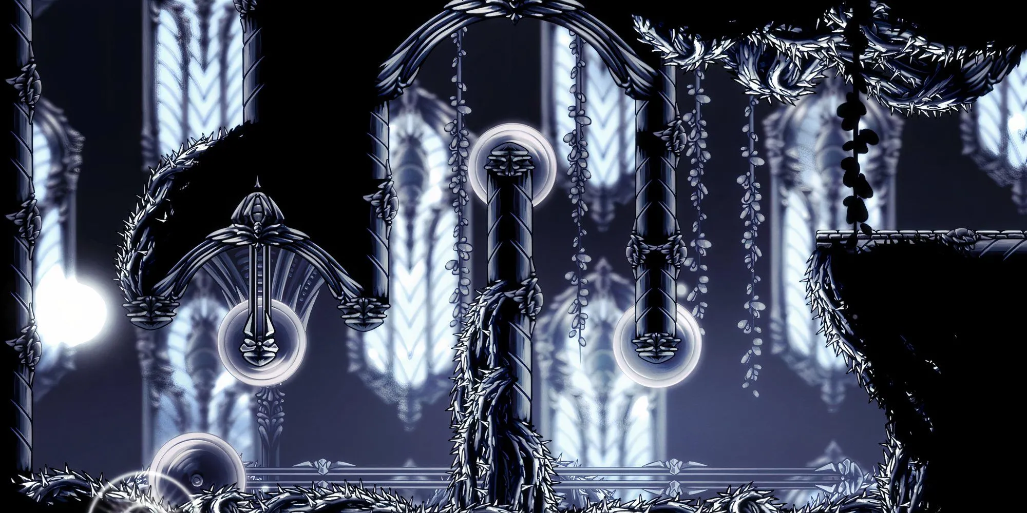 Khu vực Path of Pain đầy thử thách trong Hollow Knight với vô số cưa máy và gai nhọn