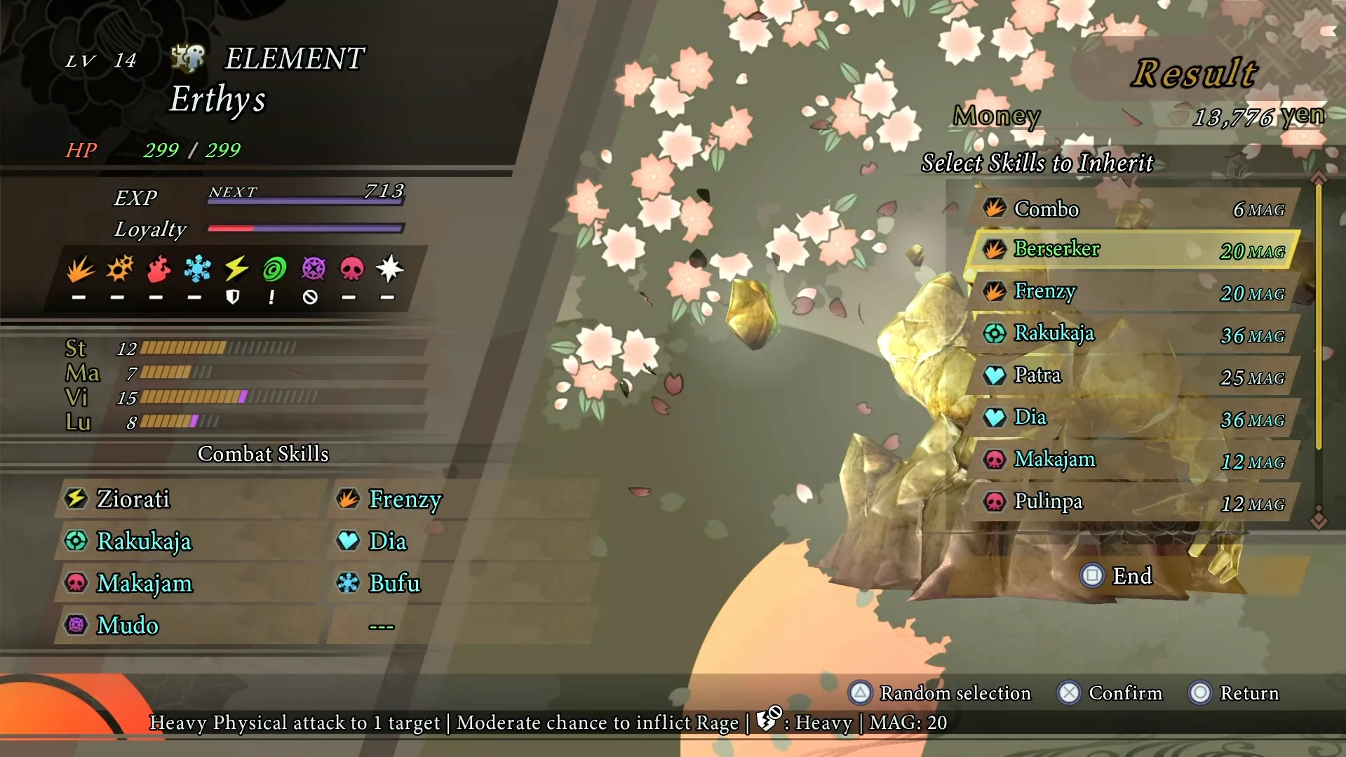 Màn hình hợp thể quỷ trong game RAIDOU Remastered, cho thấy quỷ mới được tạo ra