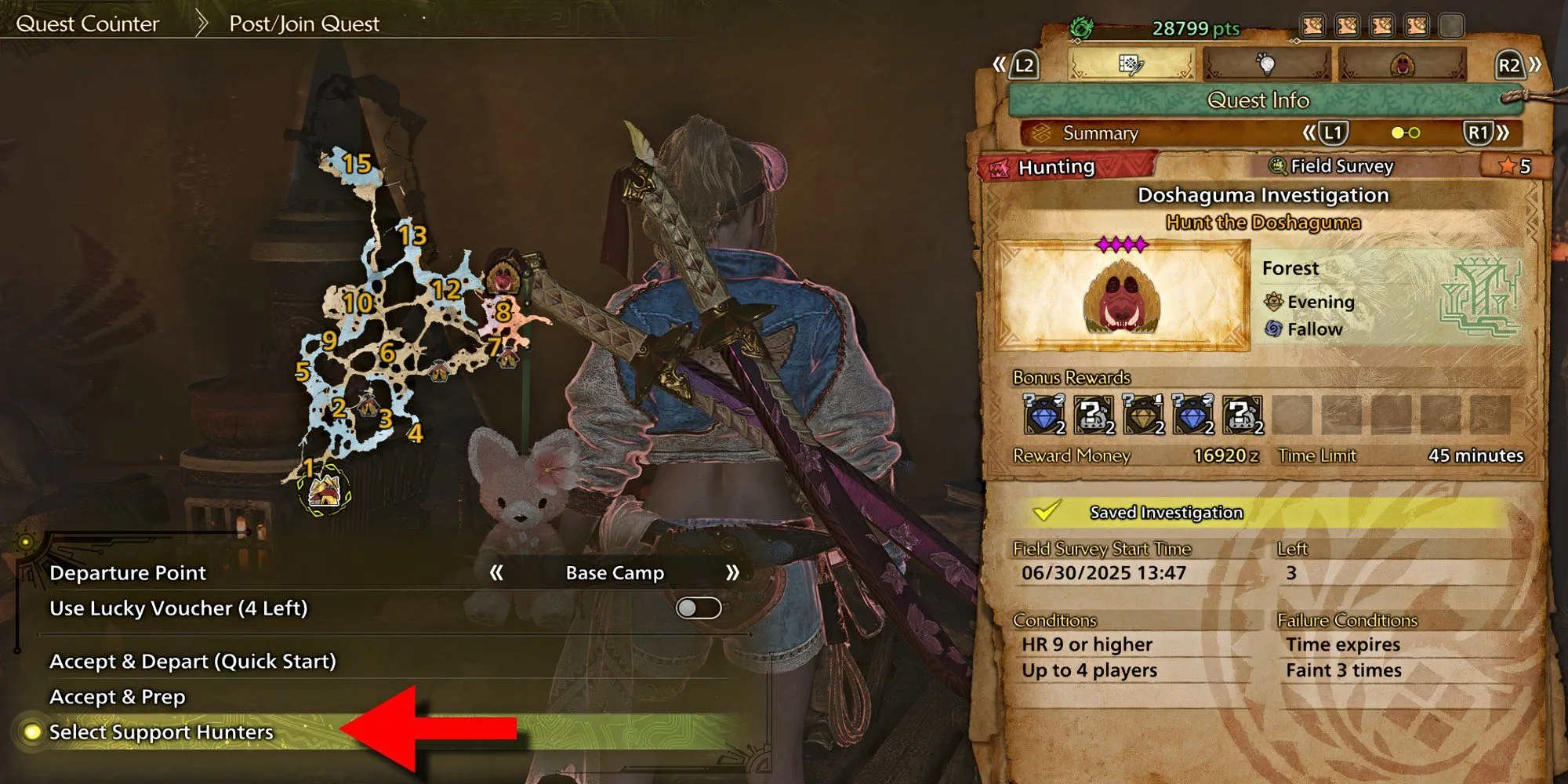 Menu lựa chọn thợ săn hỗ trợ cụ thể trong Monster Hunter Wilds