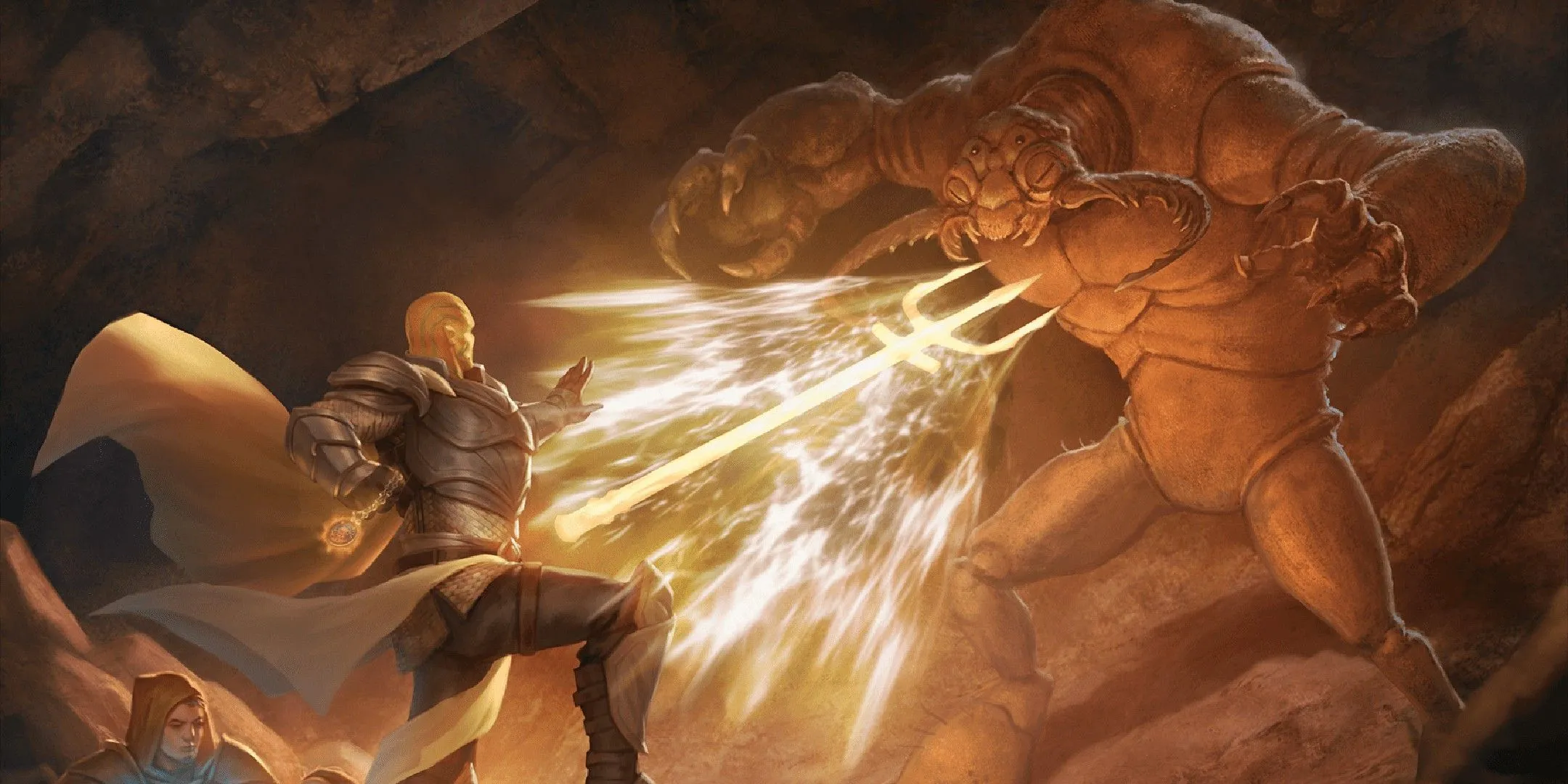 Một giáo sĩ Goliath thi triển Spiritual Weapon khi chiến đấu với Umber Hulk