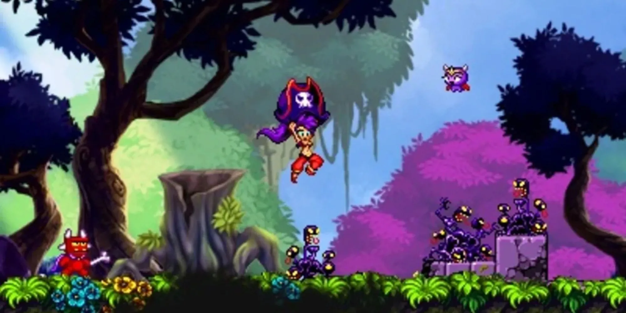 Nàng thần đèn Shantae với mái tóc tím chiến đấu bằng roi tóc trong Shantae and the Pirate's Curse