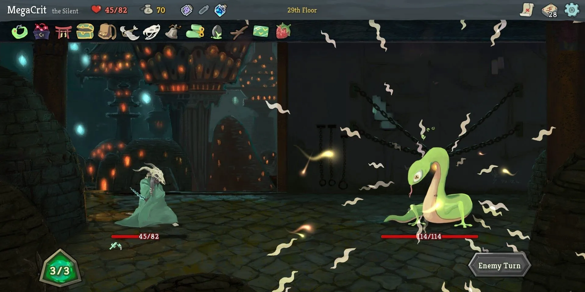 Người chơi chiến đấu với boss rắn khổng lồ trong game thẻ bài roguelike Slay the Spire