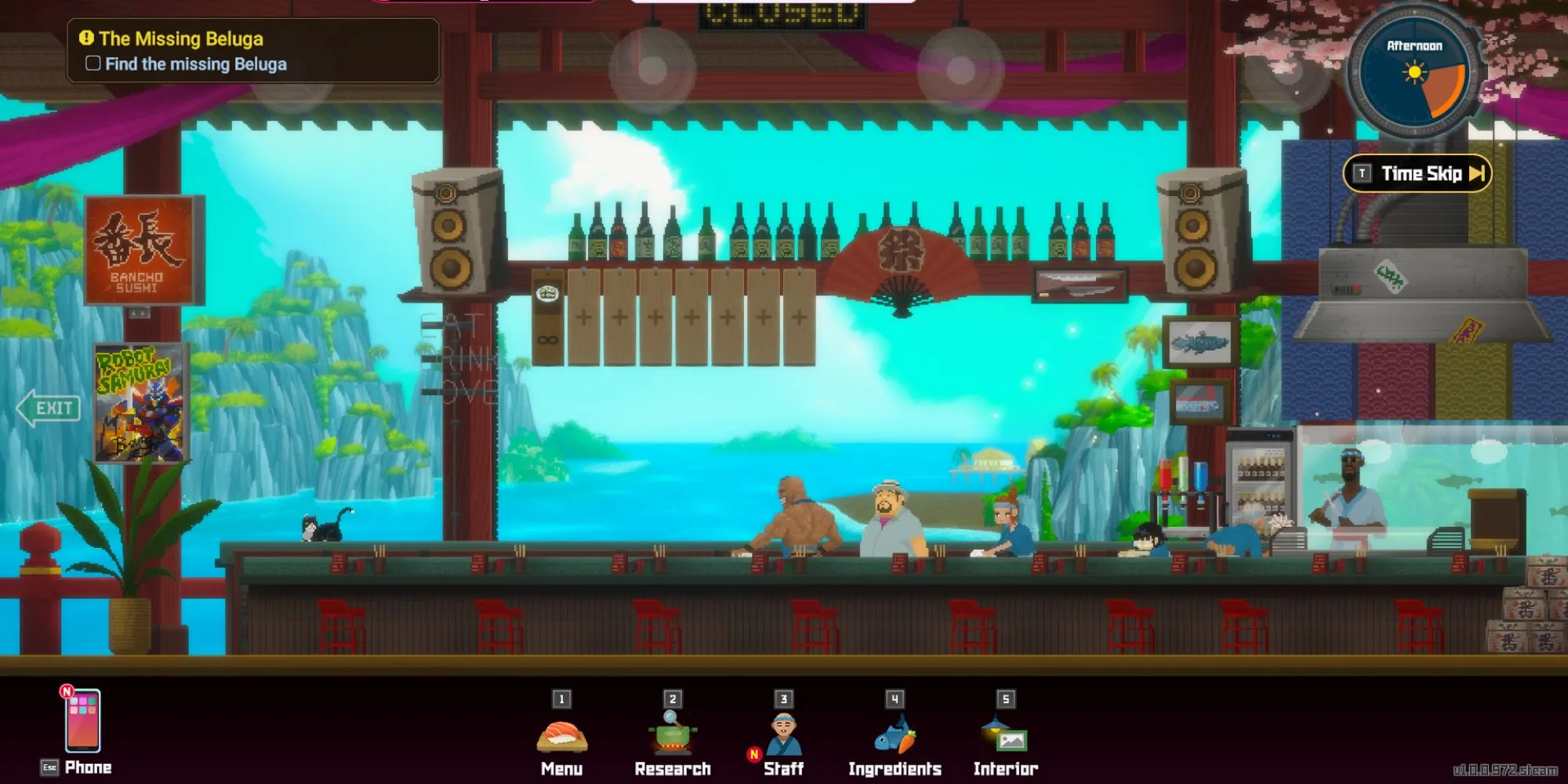 Nhà hàng sushi của Bancho vào ban ngày trong Dave the Diver, sẵn sàng phục vụ khách hàng
