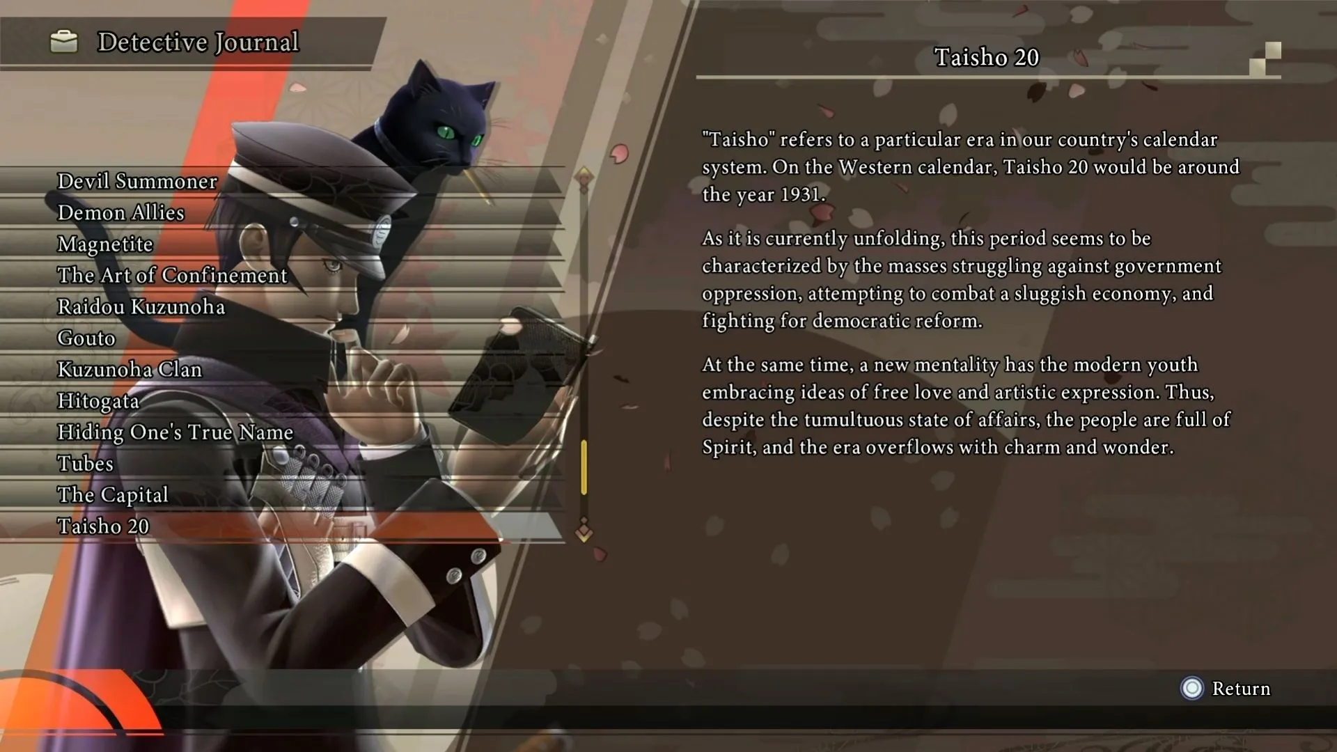 Nhật ký thám tử do mèo Gouto ghi lại trong game RAIDOU Remastered: The Mystery of the Soulless Army