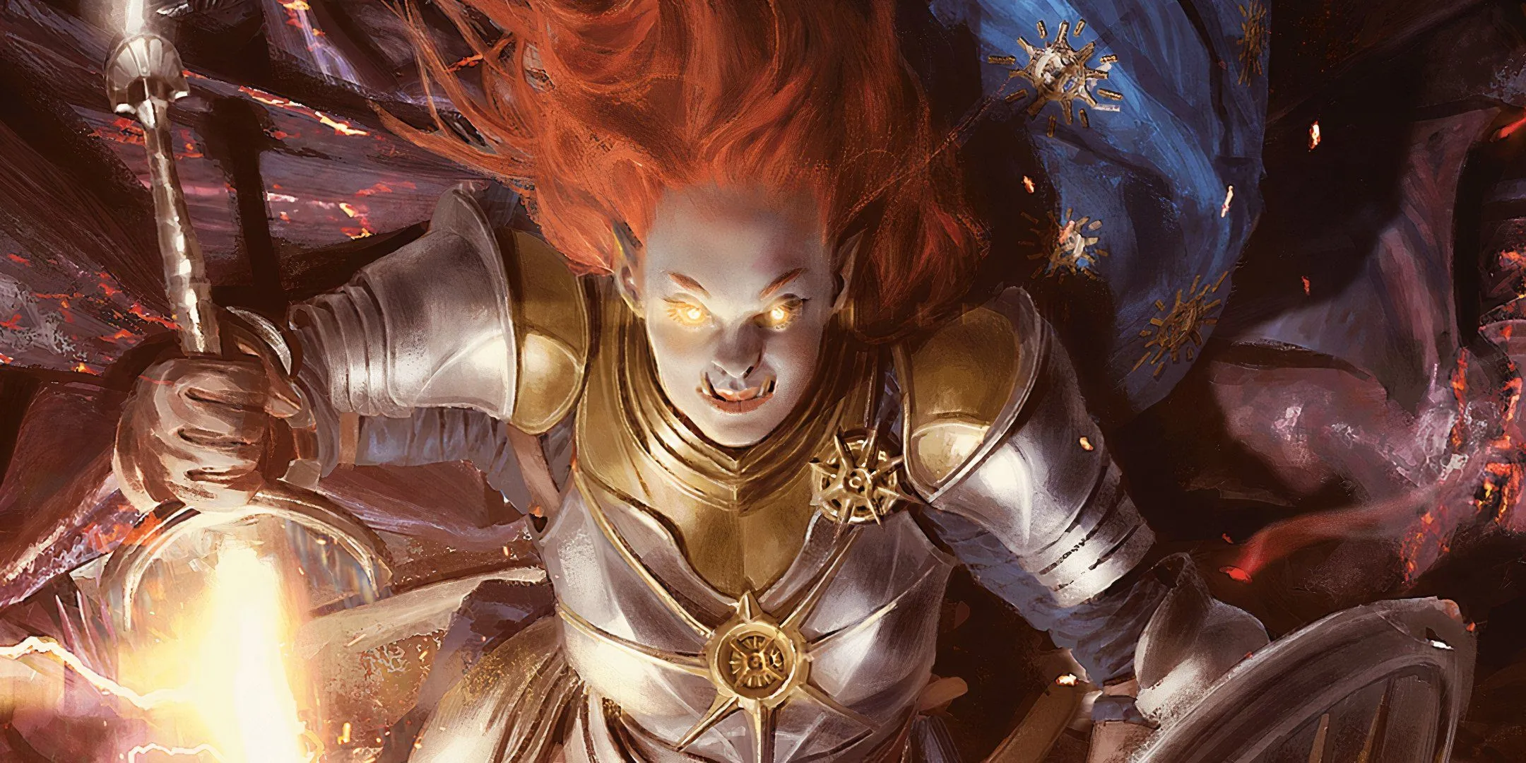 Paladin D&amp;D trong bộ giáp sáng chói với đôi mắt phát sáng