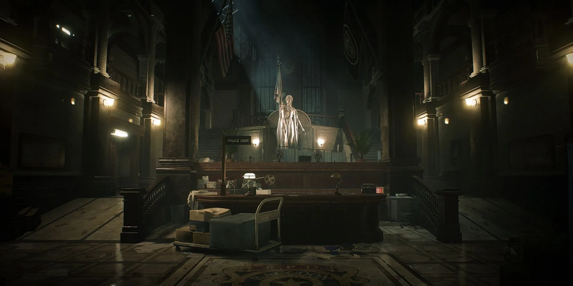 Sảnh Sở Cảnh sát Raccoon trong Resident Evil 2 Remake