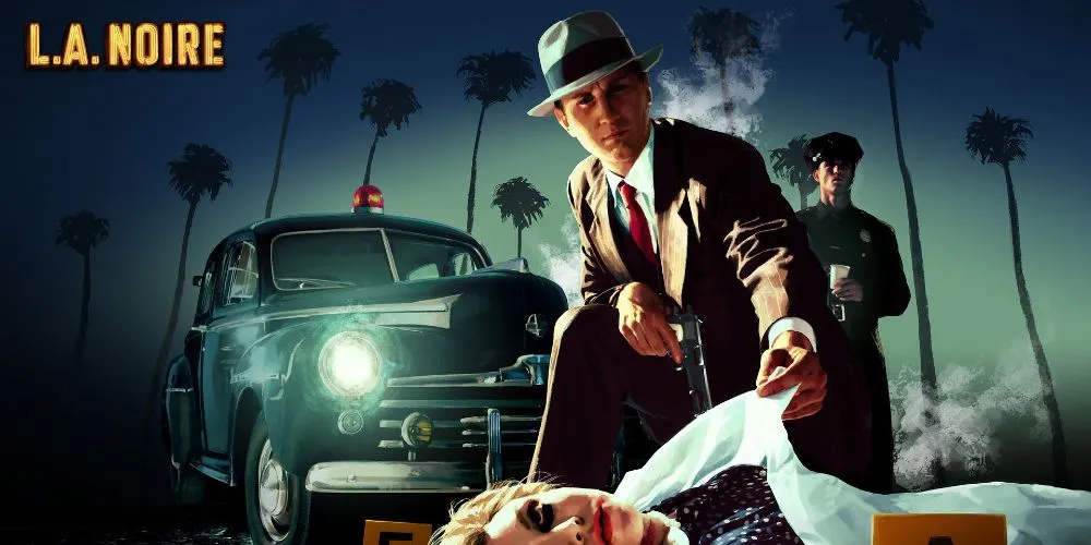 Thám tử Cole Phelps tại hiện trường án mạng trong game L.A. Noire, bối cảnh Los Angeles thập niên 1940