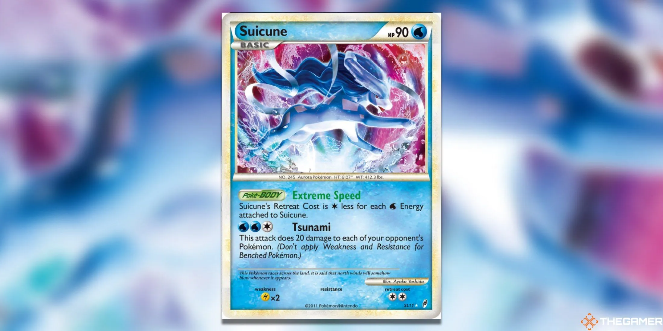 Thẻ bài Pokemon TCG Suicune Shiny Call of Legends với họa tiết đẹp mắt và màu sắc tương phản.