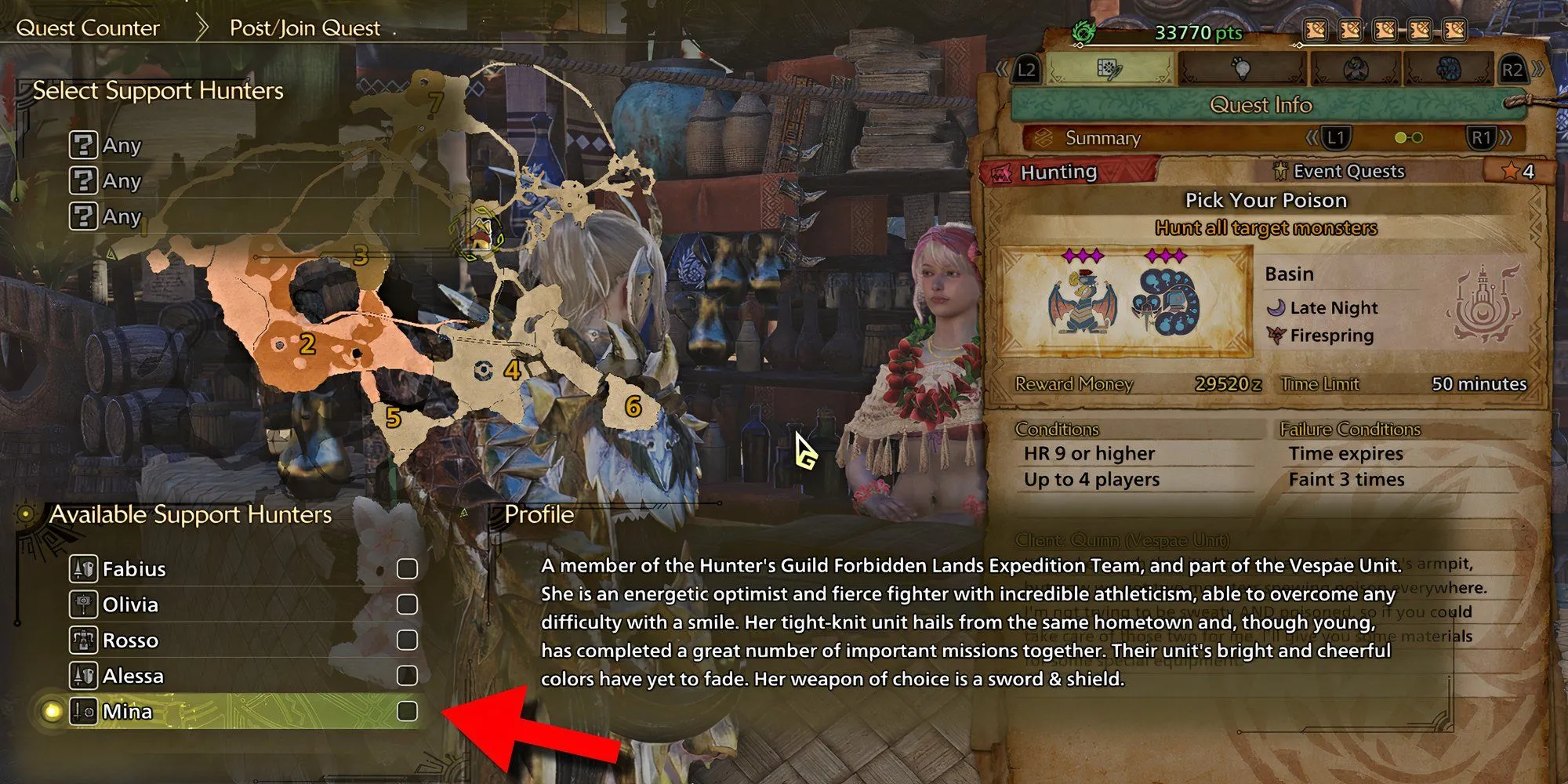 Thông tin và mô tả nhân vật Mina, thợ săn hỗ trợ trong Monster Hunter Wilds